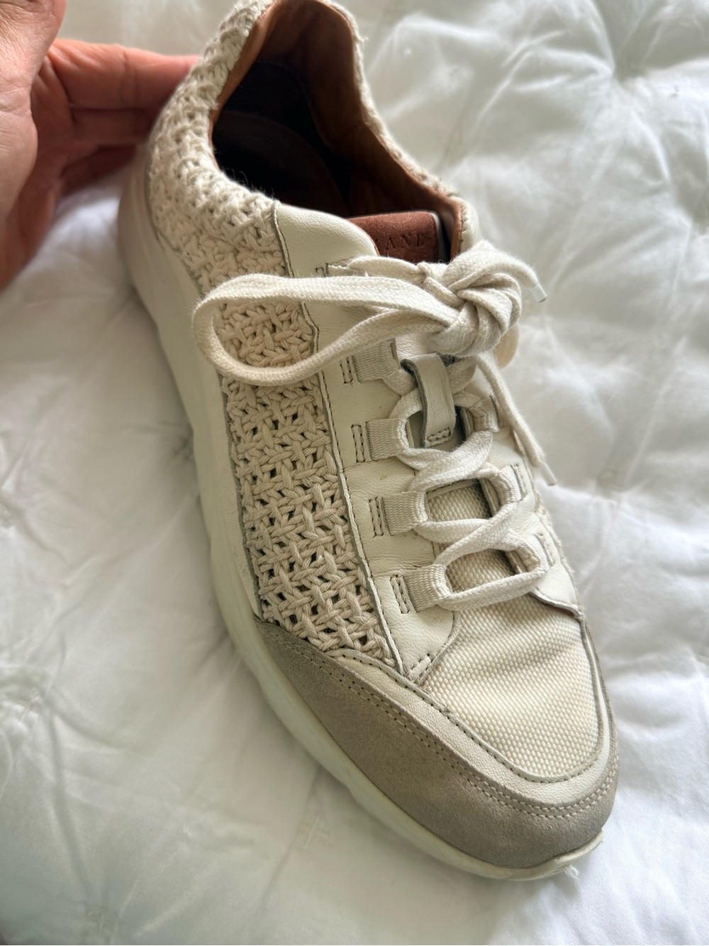 Sezane Cream & Taupe Woven Lace-Up Sneaker